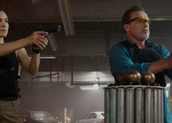 Monica Barbaro as Emma Brunner and Arnold Schwarzenegger as Luke Brunner in Episode 105 of FUBAR.