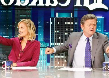 John Michael Higgins and Nicole Richie as Chuck and Portia in Great News.