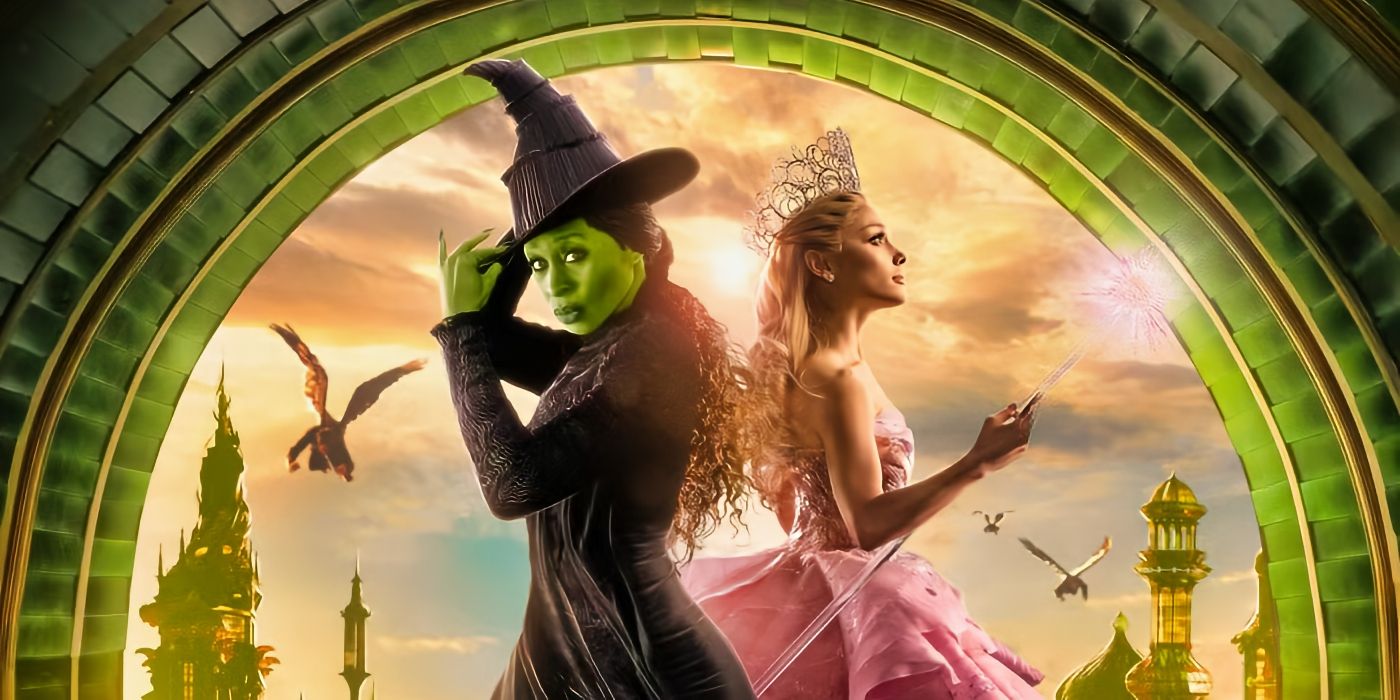 Cynthia Erivo et Arianna Grande se faisant passer pour Elphaba et Glinda sur l'affiche 