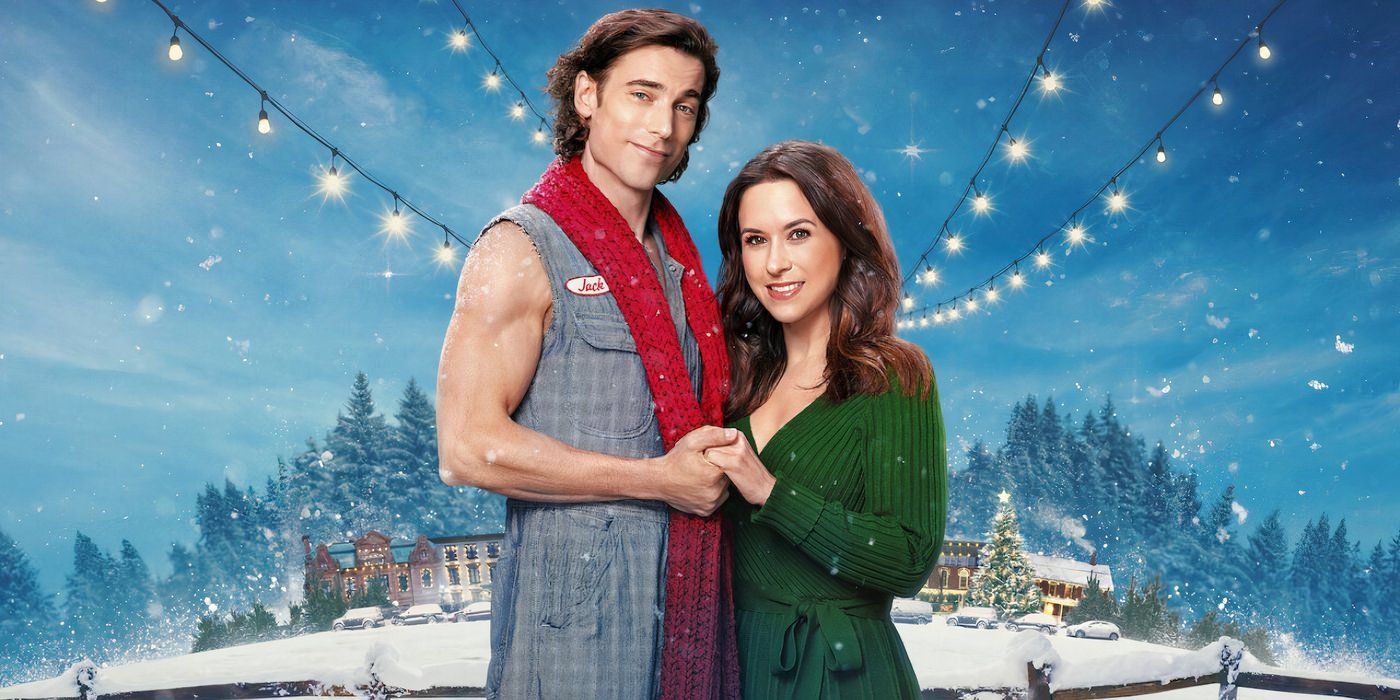 Dustin Milligan and Lacey Chabert on the poster for Hot Frosty.