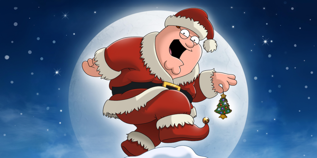 An image of Peter Griffin dressed as Santa Claus in the Family Guy Holiday Special 25th Anniversary