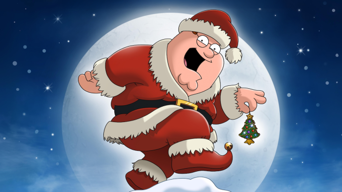 An image of Peter Griffin dressed as Santa Claus in the Family Guy Holiday Special 25th Anniversary