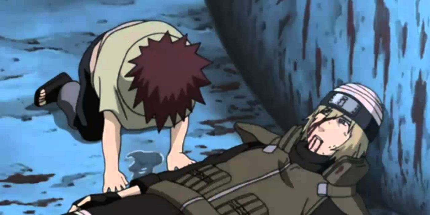 Un jeune Gaara devant un cadavre dans Naruto.