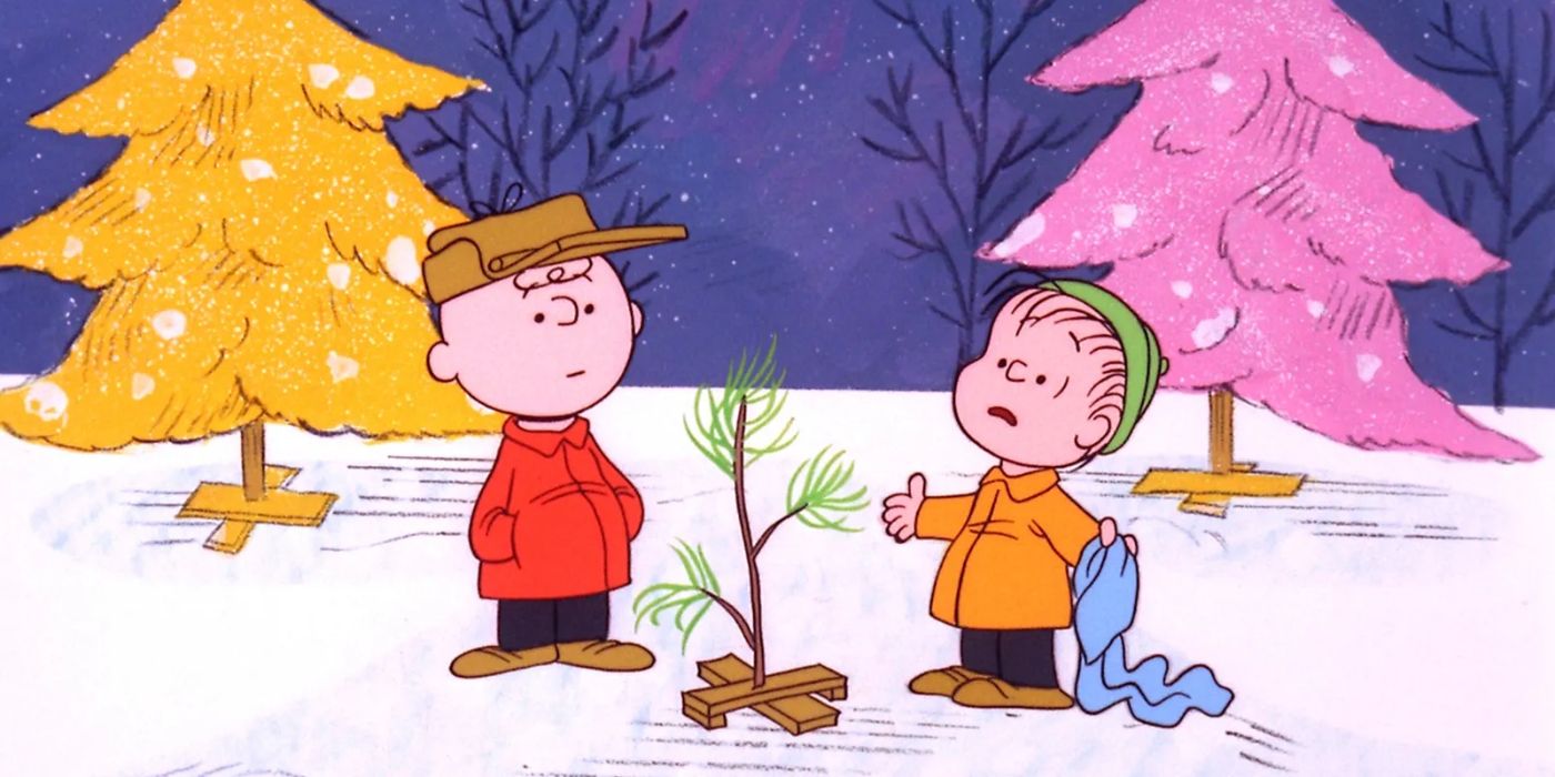 Charlie Brown et Linus Van Pelt regardant le petit arbre dans A Charlie Brown Christmas