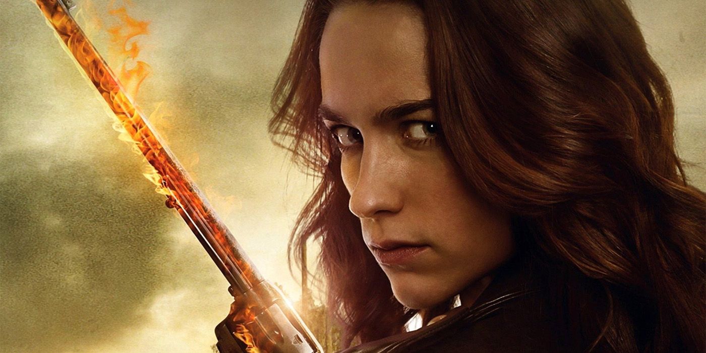 Melanie Scrofano tenant Peacmaker sur l'affiche de Wynonna Earp