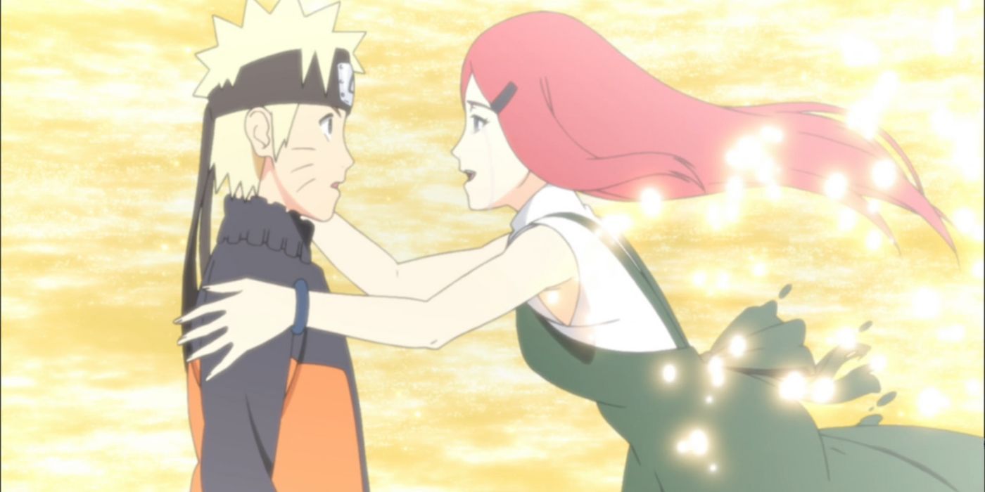 Kushina, la mère de Naruto, court vers lui avec un sourire dans Naruto Shippuden.