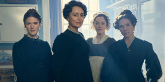 Shown from left to right: Rose Leslie as Isabella, Keeley Hawes as Cassandra Austen, Mirren Mack as Dinah and Jessica Hynes as Mary Austen